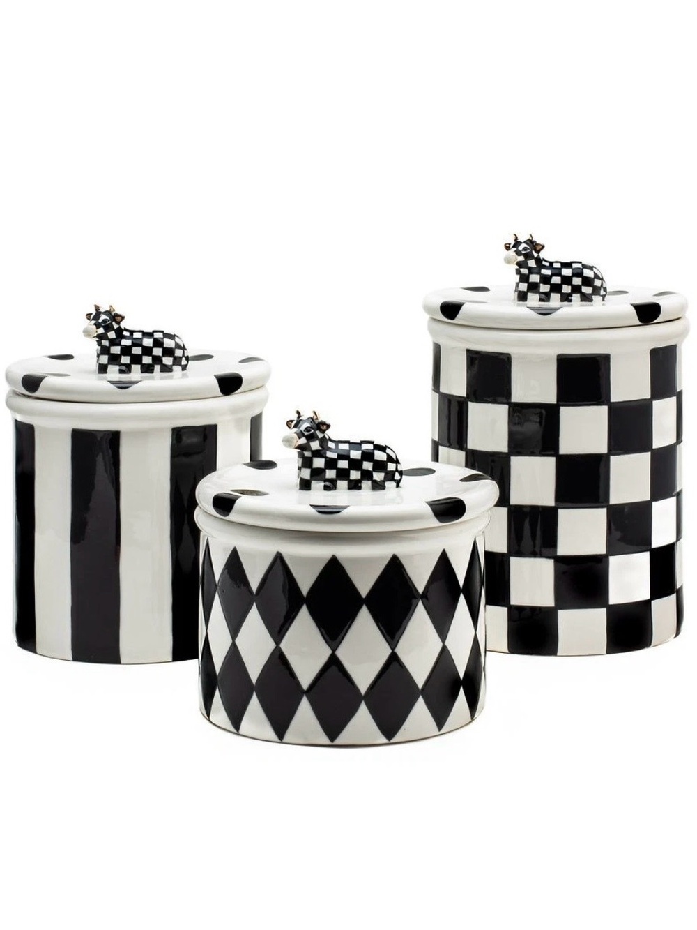 Mackenzie-Childs Cow Creamery Canisters Set of 3. Brand New In Original Box! - Picture 2 of 10